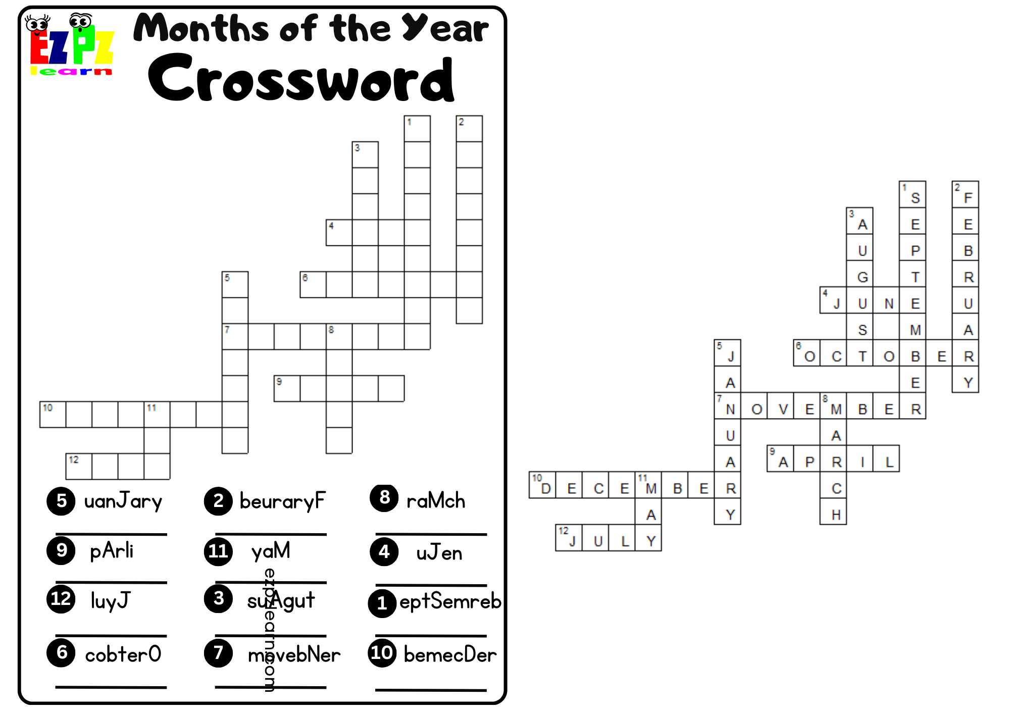 Months Of The Year - Ezpzlearn.com